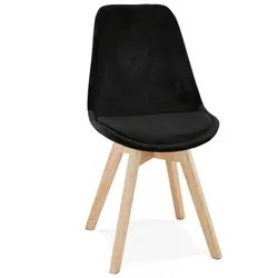 Esszimmer Stuhl Schwarz Samt mit Holzbeinen | Retro Sessel JOE mit Polsterung | Vintage Hocker mit Rückenlehne | Elegantes Design | Kadima Design