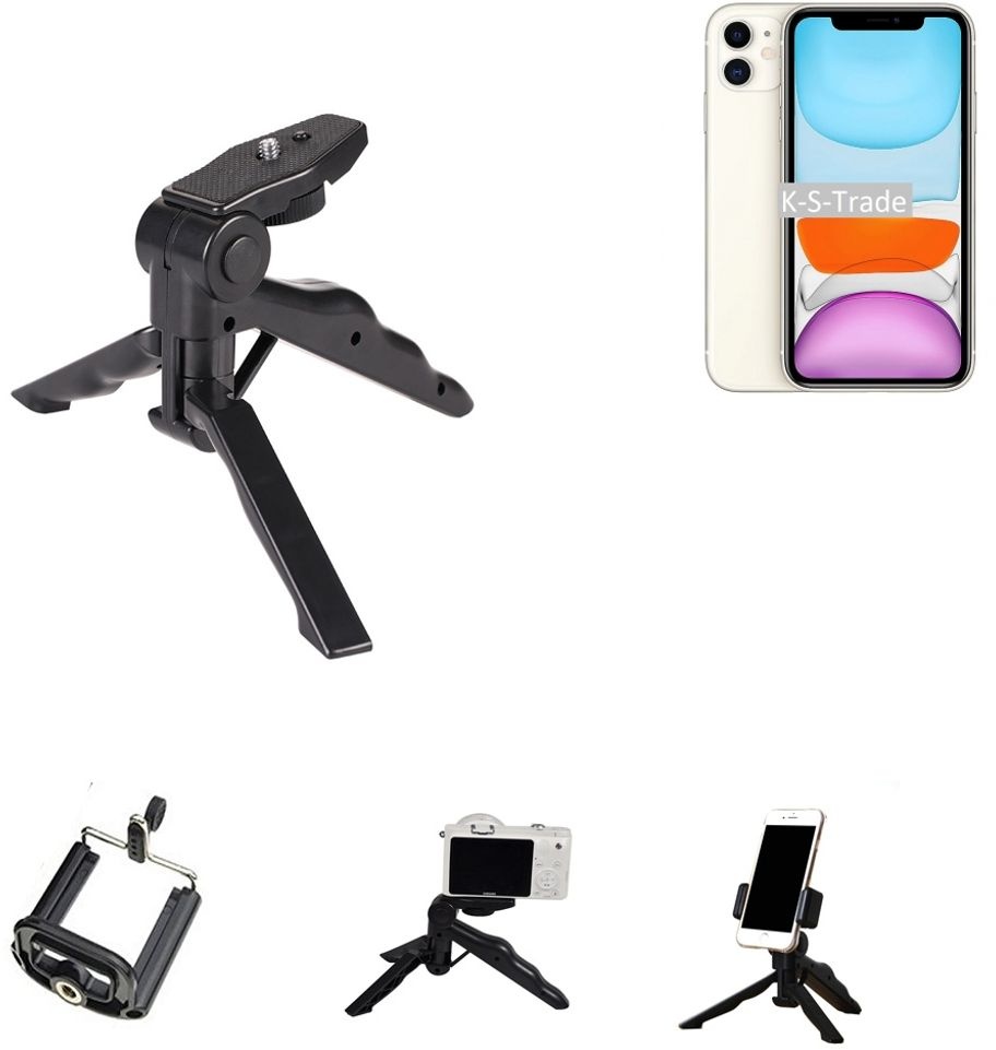 K-S-Trade Stativ Tisch-Ständer Dreibein Handy-Stativ Ständer kompatibel mit Apple iPhone 11 Mini-Stativ Smartphone Tripod Handy-Stativ aus Plastik