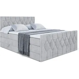 altdecor Boxspringbett mit Matratze und Lattenrost - VELANTO KING - 160x200 cm - Grau Monolith - Topper, Fußteil, Polsterbett mit Bettkasten, Bett... - Hellgrau