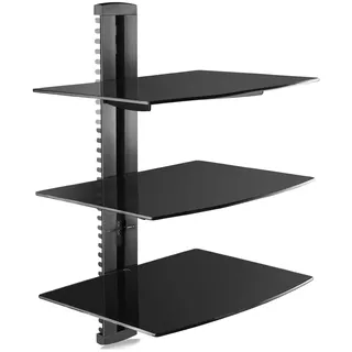 Suptek 3 Floating Regal Multimedia Wandregal TV Rack Wandhalterung Mit Verstärktem Gehärtetem Glasregal Für DVD-Player/Kabel-Boxen/Spielkonsolen/TV Zubehör Schwarz 1+2 Regale CS303