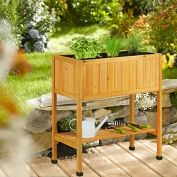 Relaxdays Hochbeet Holz, Pflanzbeet auf Stelzen, HBT: 80,5 x 74 x 38 cm, Garten, Balkon & Terrasse, mit Folie, orange