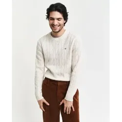 Gant für Herren. 8050213 Pullover mit rundem Halsausschnitt aus weißer Schafwolle mit Achterstrick (XXL), Lässig