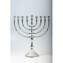 Chanukka Leuchter 9armig vernickelt Silber 32 cm
