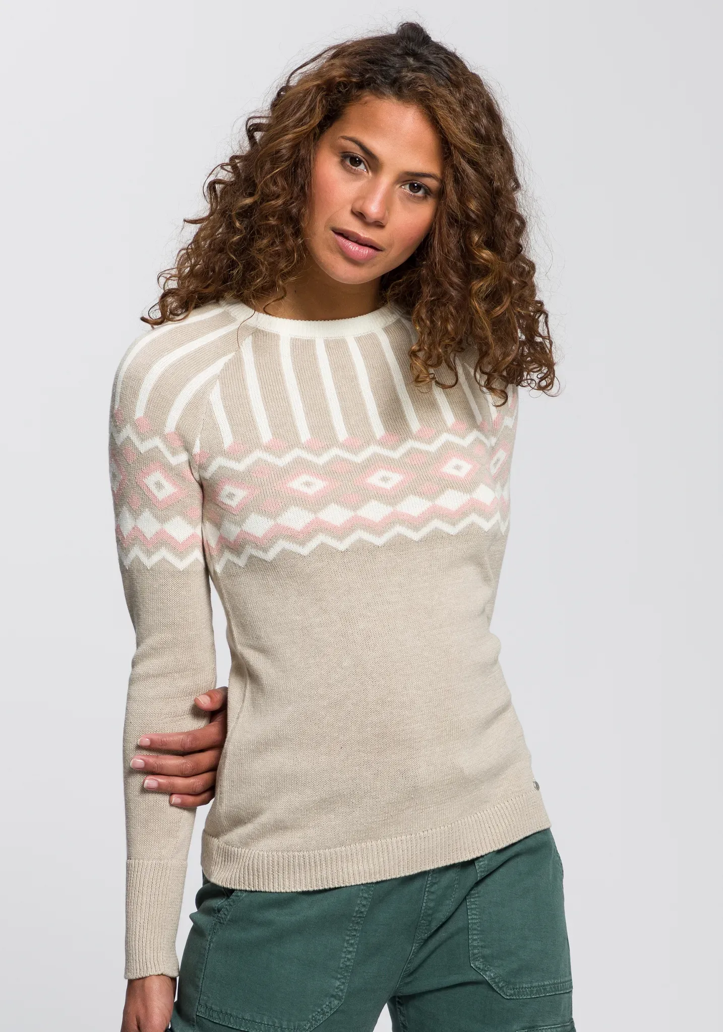 AJC Jacquardpullover, mit Norwegermuster in verschiedenen Farbvarianten AJC beige-rosa-offwhite 40/42 (M)