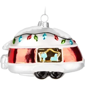Brubaker Retro-Wohnwagen Rot Weiß - Handbemalte Weihnachtskugel aus Glas - Mundgeblasener Christbaumschmuck Figuren Lustig Deko Anhänger Baumkugel - 11 cm