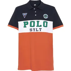 Poloshirt mit Blockstreifen und Patches orange 3XL