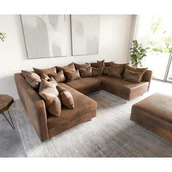 DELIFE Wohnlandschaft Clovis Braun Vintage Optik modular Hocker, Design Wohnlandschaften, Couch Loft, Modulsofa, modular