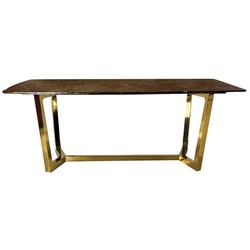 Casa Padrino Luxus Esstisch Braun / Gold 200 x 100 x H. 75 cm - Esszimmer Tisch mit Kunstmarmor Tischplatte - Esszimmer Möbel - Luxus Möbel - Luxus Einrichtung