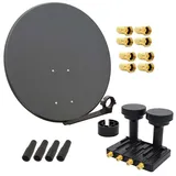 Premium X PremiumX Satelliten-Komplettanlage 80cm Satellitenschüssel Quad LNB Monoblock Astra 19,2 Hotbird 13, 2 SAT für 4 Teilnehmer