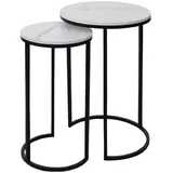 Mendler 2er-Set Beistelltisch HWC-K46, Kaffeetisch Nachttisch Loungetisch, Marmor-Optik MDF ~ weiß-schwarz