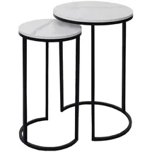 Mendler 2er-Set Beistelltisch HWC-K46, Kaffeetisch Nachttisch Loungetisch, Marmor-Optik MDF ~ weiß-schwarz