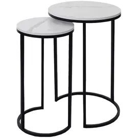 Mendler 2er-Set Beistelltisch HWC-K46, Kaffeetisch Nachttisch Loungetisch, Marmor-Optik MDF ~ weiß-schwarz