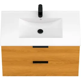 WELLTIME Waschtisch WELLTIME "Athen Badschrank Badezimmer WC Unterschrank mit Becken", braun (eichefarben, eichefarben), B:80cm H:50cm T:46cm, Waschtische, Waschtisch, Waschplatz mit 2 Schubladen, Breite 80cm Softclose Bad