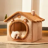 Jiupety Hundehöhle Kleine Hunde mit süßen Bärenohren, Hundehütte Indoor für Katze und Kleine Hunde, Hundehaus für Drinnen, Größe M Hundebett mit Dach, Brown Bear