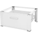 ML-Design Waschmaschinen Untergestell mit Schublade 63x54cm Stahl Weiß bis 150kg, Waschmaschinen-Unterschrank, Stabiler Waschmaschinensockel, H=31,5cm Podest Erhöhung Unterbau für Trockner/kühlschrank