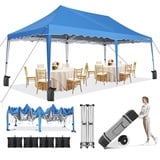 HOTEEL Pavillon 3x6 Partyzelt 3x6 Wasserdicht Stabil, Faltpavillon Faltbar Anti-Uv 50+ Pop Up Gartenpavillon mit 4 Sandsäcke, Tasche mit Rollen, für Hochzeiten Partys Picknick Markt, Blau