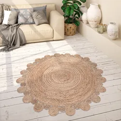 Teppich PACO HOME "Viborg 592", beige, H:13mm Ø:160cm, Jute, Teppiche, handgefertigter Natur-Teppich, Jute, Boho, Ethno