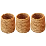 HOMSFOU Schreibtisch Container 3 Handgewebtes Rattan Mehrfach Gewebt Zylindrischer Eimer Hyazinthe Natur Schreibwaren Schreibwaren Handgefertigt Aufbewahrung -Organizer Seegras Blumentopf