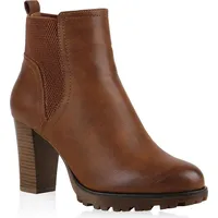 Stiefelparadies Gefütterte Chelsea Boots Damen Block Absatz Stiefeletten 123531