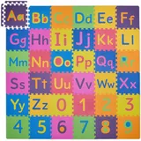 Relaxdays Puzzlematte ABC und Zahlen, 90 Teile, Spielmatte Kinder, BxT: 180,5x180,5 cm, unbedenklich, Schaumstoff, bunt
