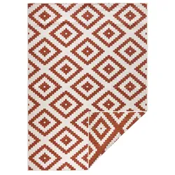 Teppich NORTHRUGS "Malta Wendeteppich" Gr. 2, orange (terra, creme), B:80cm H:5mm L:150cm, Kunstfaser, Teppiche, In-& Outdoor, Wetterfest, Balkon, Terrasse, Raute, Läufer, Wohnzimmer
