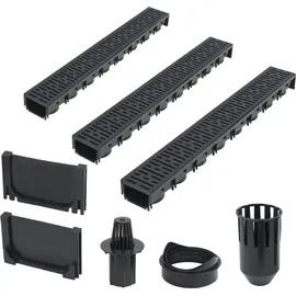vidaXL Entwässerungskanäle 3 Stk. Kunststoff 3 m Schwarz