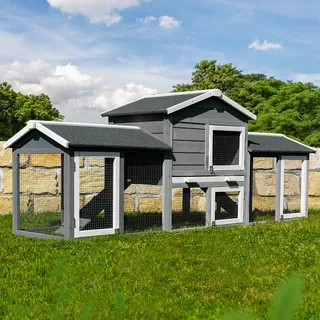 My Animal MyAnimal Hasenstall MH-03 Doppelstockhaus mit Garten, Freilauf, Kiefernholz, verzinkter Draht (Grau/Weiß XXL 2.0)