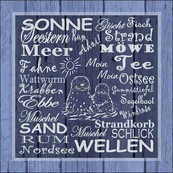 20 Servietten Papier 33x33cm 3-lagig - hochwertige Einweg Papierservietten Robben Wortwolke Motiv Partyservietten maritim Nordsee Meer Strand Urlaub