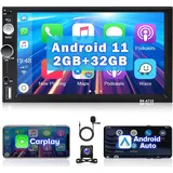 Hikity 7 Zoll HD 2 DIN Autoradio Android 13 2 + 64GB mit GPS Navi Bluetooth Autoradio (Digitalradio (DAB), Bluetooth, Networking Download, RDS, Touchscreen, Android Auto, Apple CarPlay) schwarz