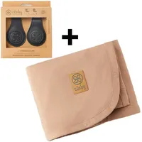 Cloby Bundle aus Leather Clips + Cloby Sun Protection Blanket, Cloby Farben:Coconut Brown, Cloby Clip:Black/Grey