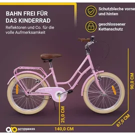 ACTIONBIKES MOTORS Actionbikes Kinderfahrrad Retrostar 20 Zoll Rosa, Fahrradständer, Gepäckträger, Sattel gefedert