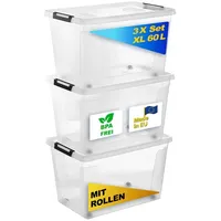 Gardissimo 3 er Set Aufbewahrungsbox mit Deckel und Rollen