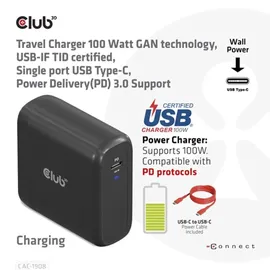 Club 3D Club3D Reiseladegerät 100 Watt GAN-Technologie, USB-IF TID-zertifiziert, Einzel