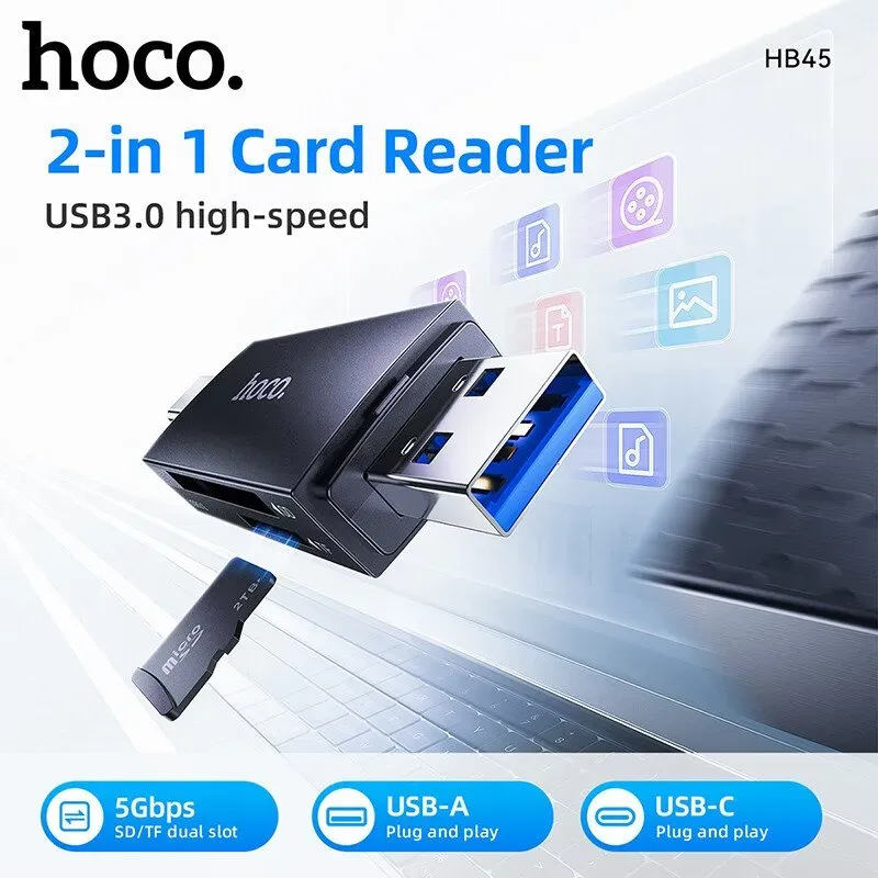 HOCO HB45 Spirit 2-in-1 (USB-A/ USB-C) Kartenleser – Metallgrau