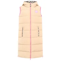 Zwillingsherz Wendeweste ZWILLINGSHERZ "Leopard", Damen, Gr. S, beige, Steppware, Obermaterial: 100% Polyester, normal knielang, ohne Ausschnitt, Westen, Leo Muster, beidseitig tragbar, modisch, Kapuze, Doppel-Zipper