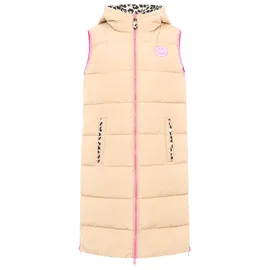 Zwillingsherz Wendeweste ZWILLINGSHERZ "Leopard", Damen, Gr. S, beige, Steppware, Obermaterial: 100% Polyester, normal knielang, ohne Ausschnitt, Westen, Leo Muster, beidseitig tragbar, modisch, Kapuze, Doppel-Zipper