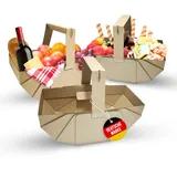 3er Set Geschenk-Picknickkorb aus recycelter Pappe – Umweltfreundliche Geschenkkörbe für Picknicks und besondere Anlässe – In Weiß, Braun oder Rattan-Optik (Braun)