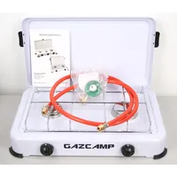 binoa Gazcamp Gaskocher Campingkocher 2,4 kW 50 mBar 2 flammig Weiß mit Deckel 1/4" L...