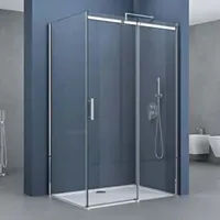 SoGood doporro Eckdusche 70x100x195cm Eck-Duschkabine Duschabtrennung inkl. flacher Duschtasse in Weiß ESG-Sicherheitsglas Klarglas Schiebetür