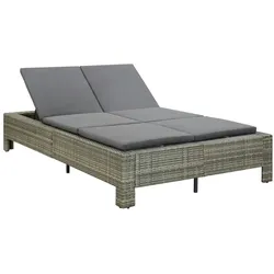 vidaXL 2-Personen-Sonnenliege mit Auflage Grau Poly Rattan