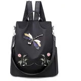 Damen Rucksack Elegant Vintage Stickerei Rucksack Damentasche Damen Daypack Backpacks Casual wasserdichte Reise (Schwarz2)