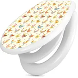 banjado Familien WC Sitz mit Absenkautomatik 44,9x37,1cm - Klobrille mit Kindersitz aus hochwertigem Polypropylen - Toilettendeckel mit Kinder Toilettensitz integriert - Motiv Lustige Vögel