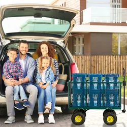 Relaxdays Gartenwagen, großer Bollerwagen mit klappabren Seitenteilen, herausnehmbare Plane mit Griffen, bis 500kg, grün