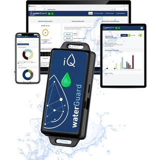 iQ waterGuard - Smarter Wassermelder mit Wasseralarm-Funktion 92dB & WLAN - Water Guard Wasserwächter für Smartphone - WiFi Wasserverbrauchs-Zähler, Überwachung von Wasserverbrauch & bei Wasserschaden