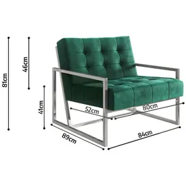s-style möbel Loungesessel Mit Silber, Metall Füßen Aus Grün Samtstoff