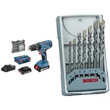 Bosch Professional 18V Akku Schlagbohrschrauber GSB 18V-21 (inkl. 2x2,0 Ah Akku, 40tlg. Zubehör Set) + 7-tlg. CYL-3 Betonbohrer Set (für Beton, Ø 4/5/6/6/7/8/10 mm)