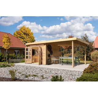 Gartenhaus Holz 28mm Gerätehaus Holz Maria 6 Anbaudach naturbelassen Karibu