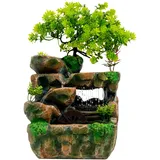 Fridgestea Zimmerbrunnen mit LED-Beleuchtung Tischbrunnen Wasserfall für Büro Dekoration, Wasserpumpe mit Beruhigende Wassergeräusche, Desktop Wasserfall 18*15*30cm für Wohnzimmer/Schlafzimmer/Deko