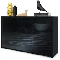 Vladon Kommode, Schwarz Hochglanz, 117x74x36 cm, Wohnzimmer, Kommoden &