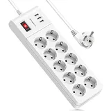 Steckdosenleiste mit USB,AUOPLUS Mehrfachsteckdose mit 10 Fach und 3 USB,Steckerleiste mit Schalter und ¡§1berspannungsschutz(4000W/16A)